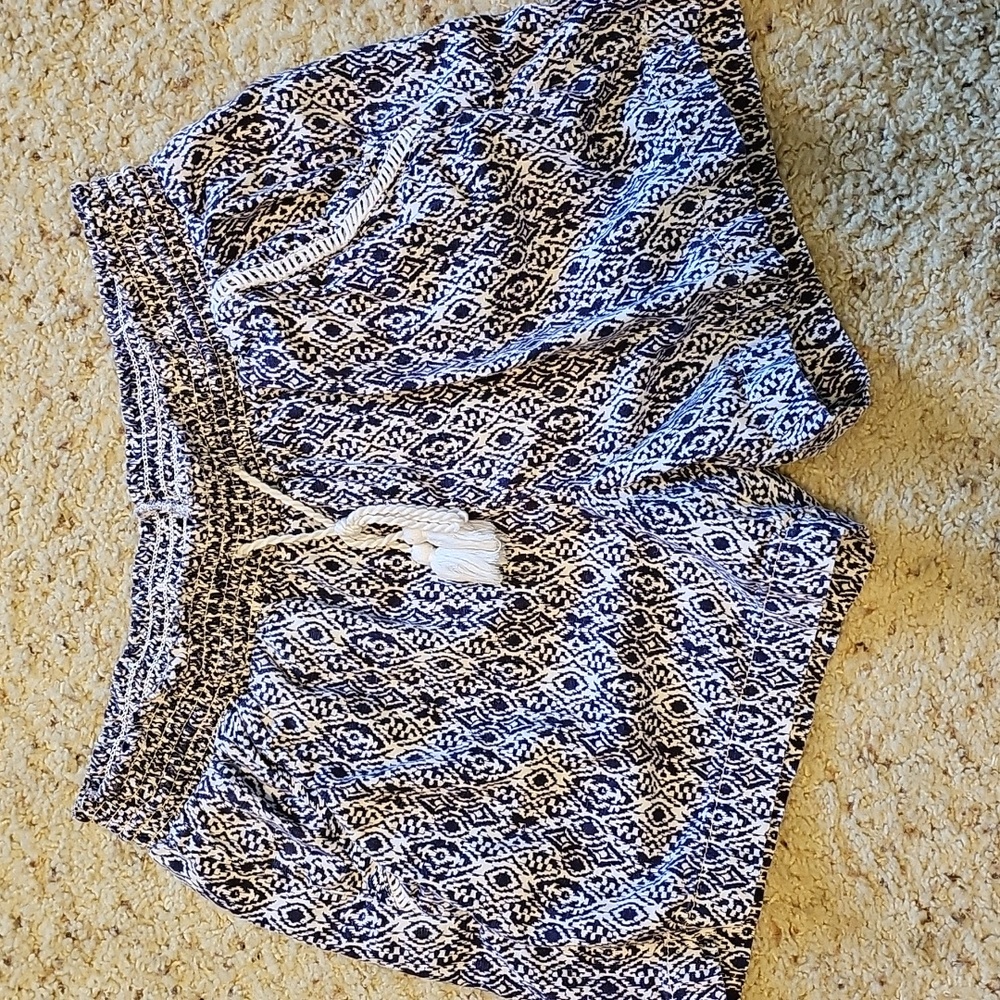 Briggs New York Blue & White Striped Drawstring Linen Blend Women's Shorts